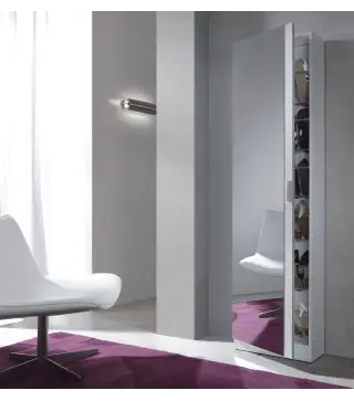 KRIS Zapatero 1puerta + espejo (6 alturas-12varillas) Blanco Brillo