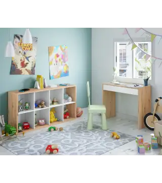 JUNIOR Mesa escritorio cajón Roble Nodi/Bl.Artik