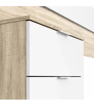 NOON PLUS Cabezal + 2 mesitas (2C) Roble Canadian/Blanco Artik