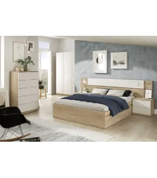 NOON PLUS Cabezal + 2 mesitas (2C) Roble Canadian/Blanco Artik