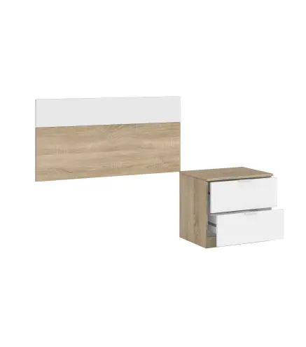 LUCA Cabezal 100 +mesita con 2 cajones R.Canadian/Blanco Artik