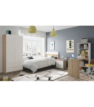 LUCA Cabezal 100 +mesita con 2 cajones R.Canadian/Blanco Artik