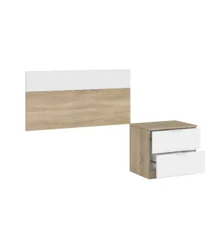 LUCA Cabezal 100 +mesita con 2 cajones R.Canadian/Blanco Artik