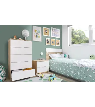 LUCA Cabezal 100 +mesita con 2 cajones R.Canadian/Blanco Artik