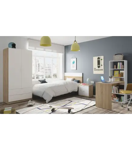 LUCA Cabezal 100 +mesita con 2 cajones R.Canadian/Blanco Artik