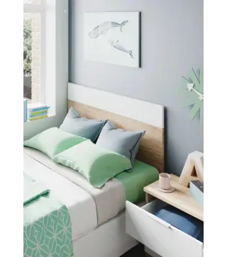 LUCA Cabezal 100 +mesita con 2 cajones R.Canadian/Blanco Artik