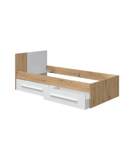 AMBIENT Cama juvenil con cabezal (SIN somier + 2 cajones)(para colchón de 190x90) Roble Nodi/Bl.Artik