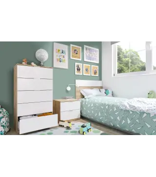 LUCA Cabezal 100 +mesita con 2 cajones R.Canadian/Blanco Artik