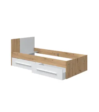 AMBIENT Cama juvenil con cabezal (SIN somier + 2 cajones)(para colchón de 190x90) Roble Nodi/Bl.Artik