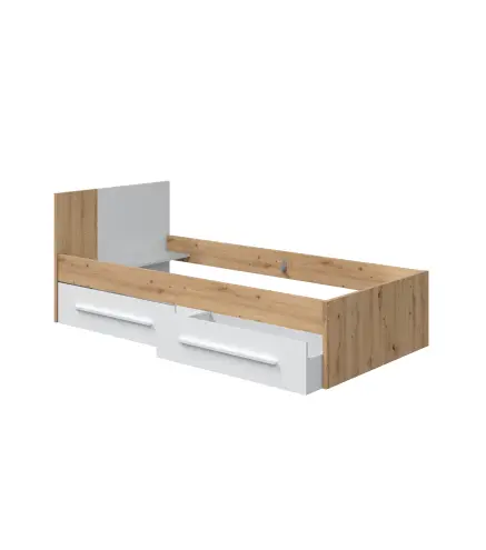 AMBIENT Cama juvenil con cabezal (SIN somier + 2 cajones)(para colchón de 190x90) Roble Nodi/Bl.Artik