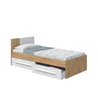 AMBIENT Cama juvenil con cabezal (SIN somier + 2 cajones)(para colchón de 190x90) Roble Nodi/Bl.Artik