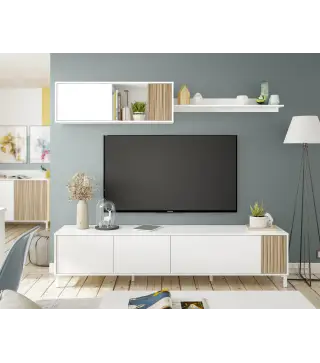 TEMPUS Salón mueble TV Blanco Artik/Natur