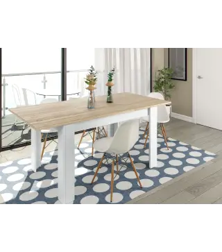 PRACTICO Mesa de comedor 90x140-190 EXTENSIBLE Roble Canadian/Blanco Artik