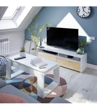 TOKIO Mueble TV 2 puertas Blanco Artik/Roble Canadian
