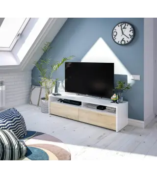 TOKIO Mueble TV 2 puertas Blanco Artik/Roble Canadian