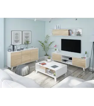 STYLUS PLUS Módulo TV + estante colgar Bl.Brillo/R.Canadian