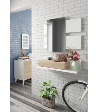 MODERN Recibidor 1c + espejo Blanco Artik/Roble Canadian