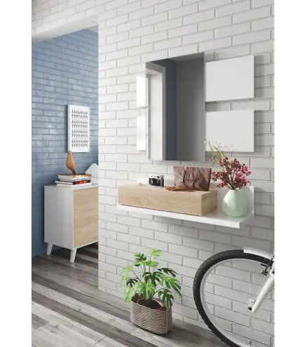 MODERN Recibidor 1c + espejo Blanco Artik/Roble Canadian