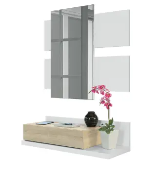 MODERN Recibidor 1c + espejo Blanco Artik/Roble Canadian