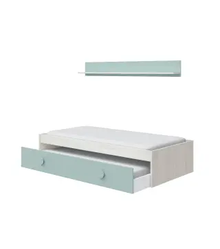 ENJOY Cama NIDO JUVENIL (SIN somier + 1 cajón-cama + ESTANTERIA)(camas 190x90) Blanco Alpes/Verde Acqua