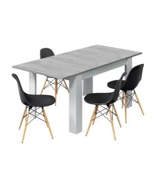 PRÁCTICO Mesa de comedor 90x140-190 EXTENSIBLE Cemento/ Bl. Artik