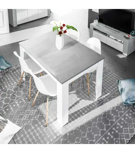 PRÁCTICO Mesa de comedor 90x140-190 EXTENSIBLE Cemento/ Bl. Artik