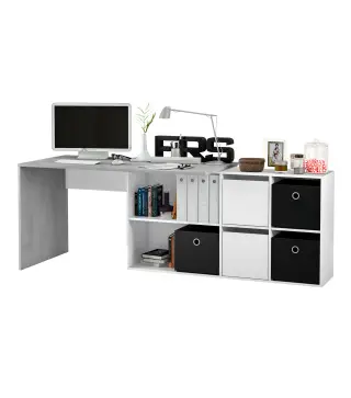 OFFICE Mesa escritorio con buc Blanco Artik/Cemento