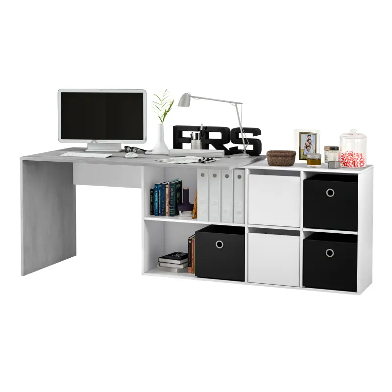 OFFICE Mesa escritorio con buc Blanco Artik/Cemento