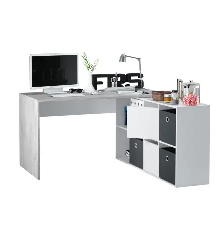 OFFICE Mesa escritorio con buc Blanco Artik/Cemento