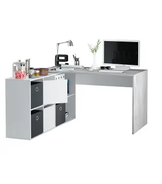 OFFICE Mesa escritorio con buc Blanco Artik/Cemento