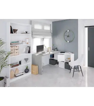 OFFICE Mesa escritorio con buc Blanco Artik/Cemento