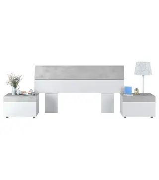 Cabezal + 2 mesitas 1 cajón Blanco Artik/Cemento