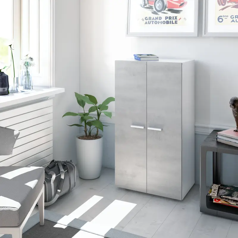 CLOE Zapatero-armario (6 baldas) Blanco/Cemento