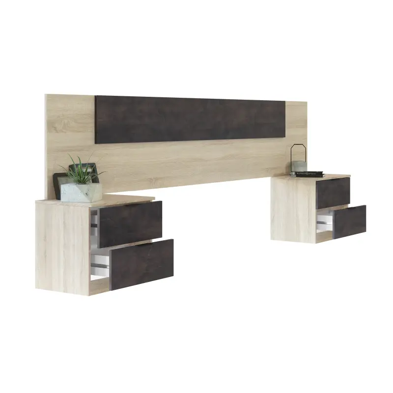 NOON Cabezal + 2 mesitas 2 cajones R.Canadian/Oxido