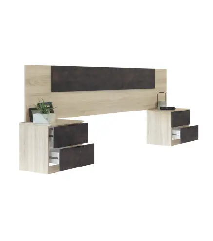 NOON Cabezal + 2 mesitas 2 cajones R.Canadian/Oxido