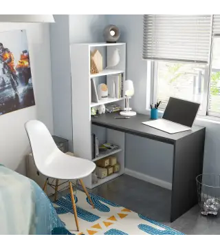 GIO PLUS Mesa + estanteria Bl.Artik/Gris Antracita