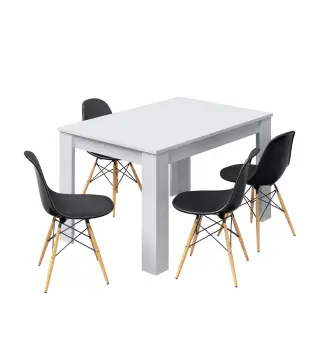 PRACTICO Mesa de comedor 90x140-190 EXTENSIBLE Blanco Brillo
