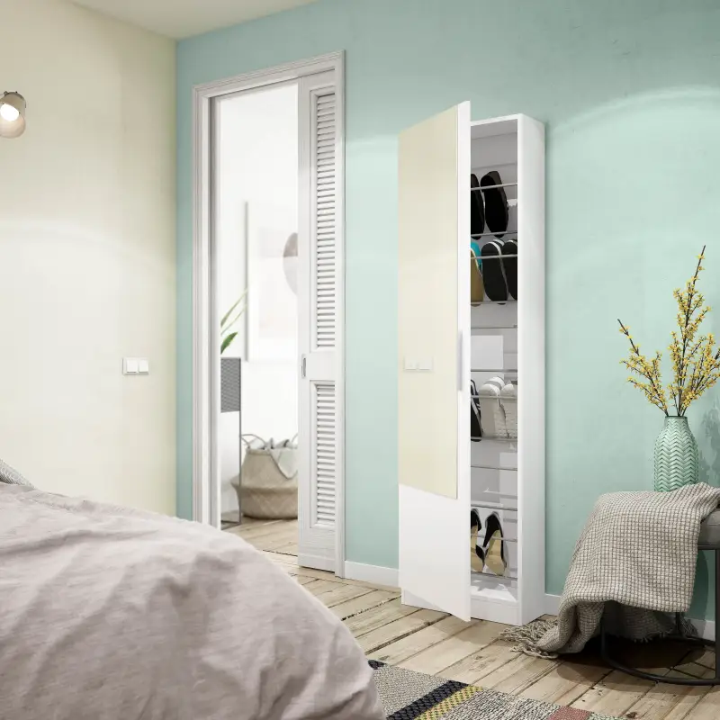 GUSTO Zapatero 1puerta + espejo (6 alturas-12varillas) Blanco Artik