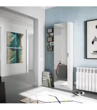 KRIS Zapatero 1puerta + espejo (6 alturas-12varillas) Blanco Brillo