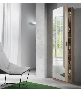 KRIS Zapatero 1puerta + espejo (6 alturas-12varillas) Roble Canadian