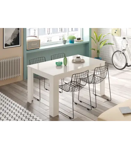 PRACTICO Mesa de comedor 90x140-190 EXTENSIBLE Blanco Brillo
