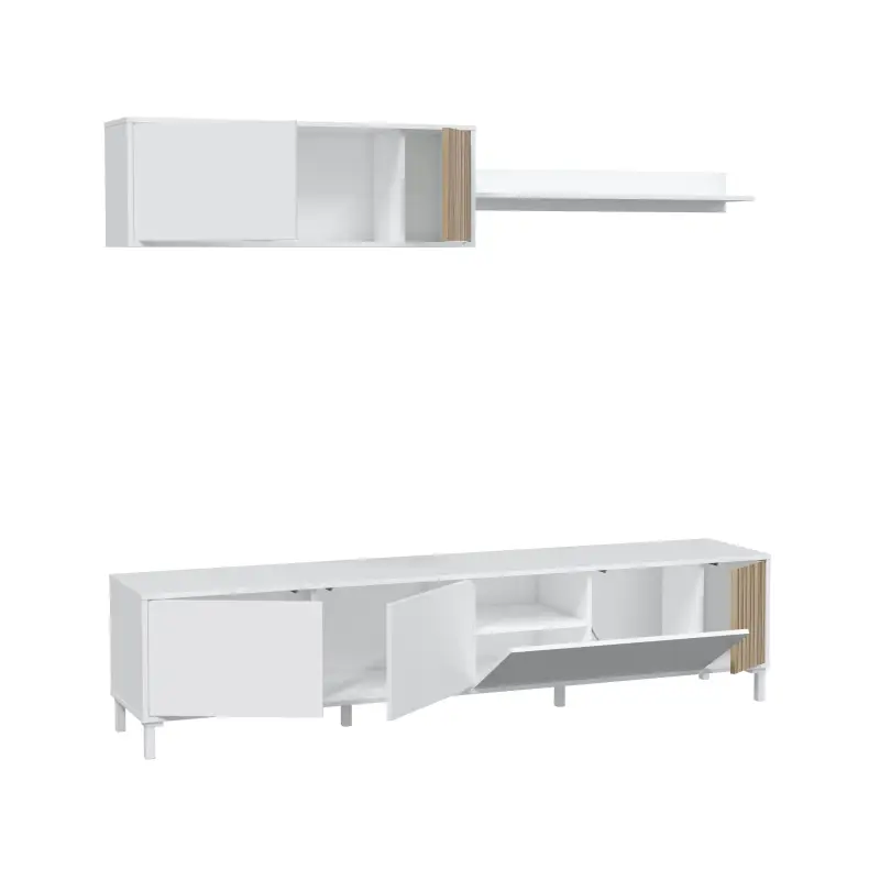 TEMPUS Salón mueble TV Blanco Artik/Natur