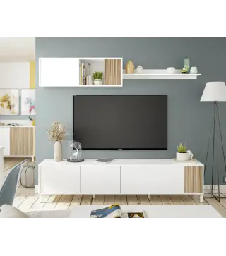 TEMPUS Salón mueble TV Blanco Artik/Natur
