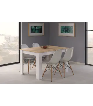 PRACTICO Mesa de comedor 90x140-190 EXTENSIBLE Roble Canadian/Blanco Artik
