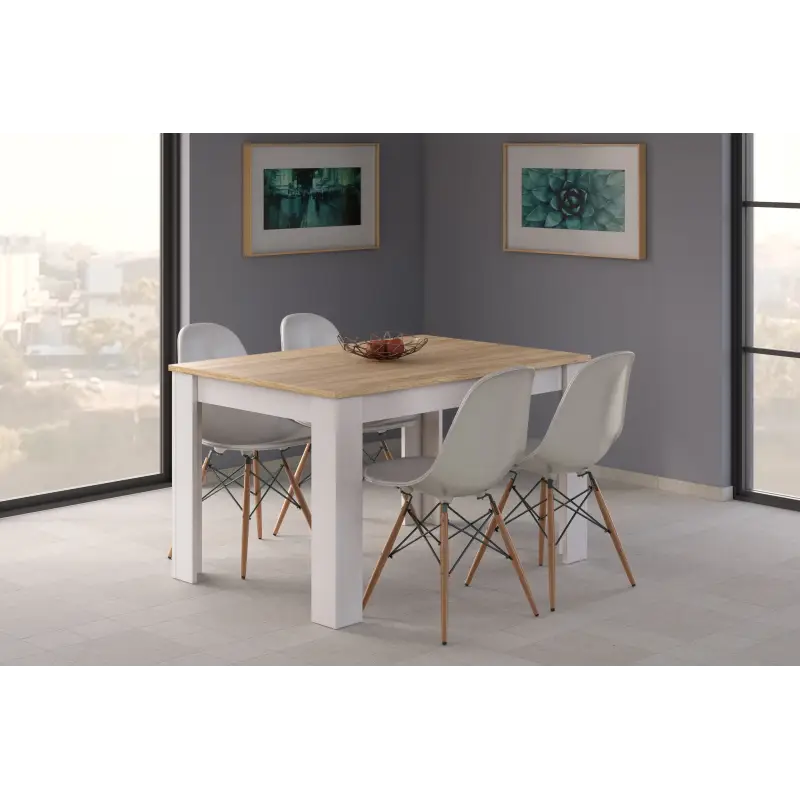 PRACTICO Mesa de comedor 90x140-190 EXTENSIBLE Roble Canadian/Blanco Artik