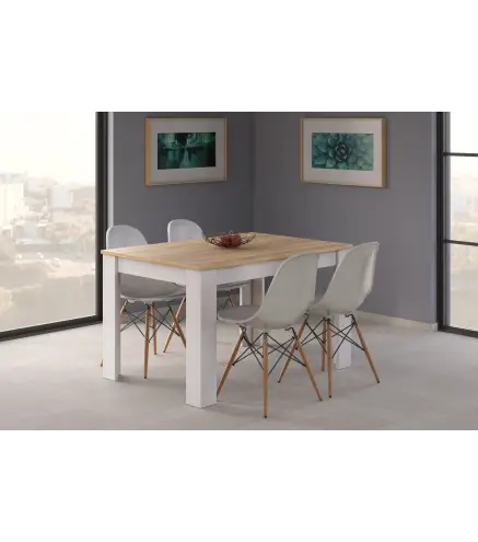 PRACTICO Mesa de comedor 90x140-190 EXTENSIBLE Roble Canadian/Blanco Artik