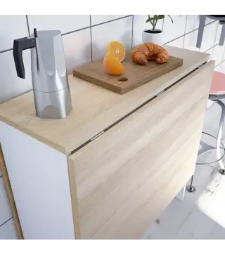 VOLARE Mesa cocina alas abatibles 31-140cm Roble Canadian/Blanco Artik