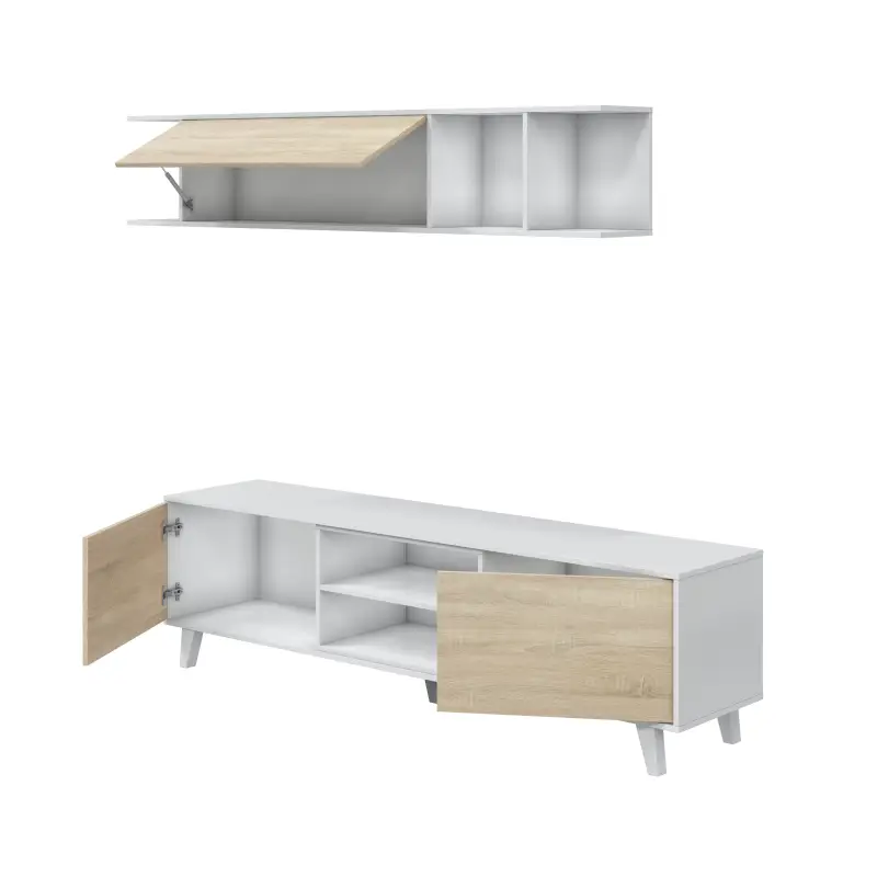 STYLUS PLUS Módulo TV + estante colgar Bl.Brillo/R.Canadian