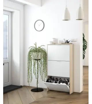 CAPRIZZIO Zapatero 3 puertas (18 pares) Roble/Blanco Brillo