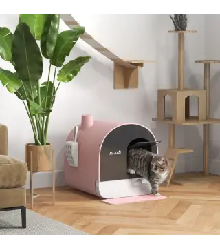 Arenero para Gatos Caja de Arena Cerrada para Gatos con Bandeja Extraíble Pala y Filtro 43x44x47 cm Rosa